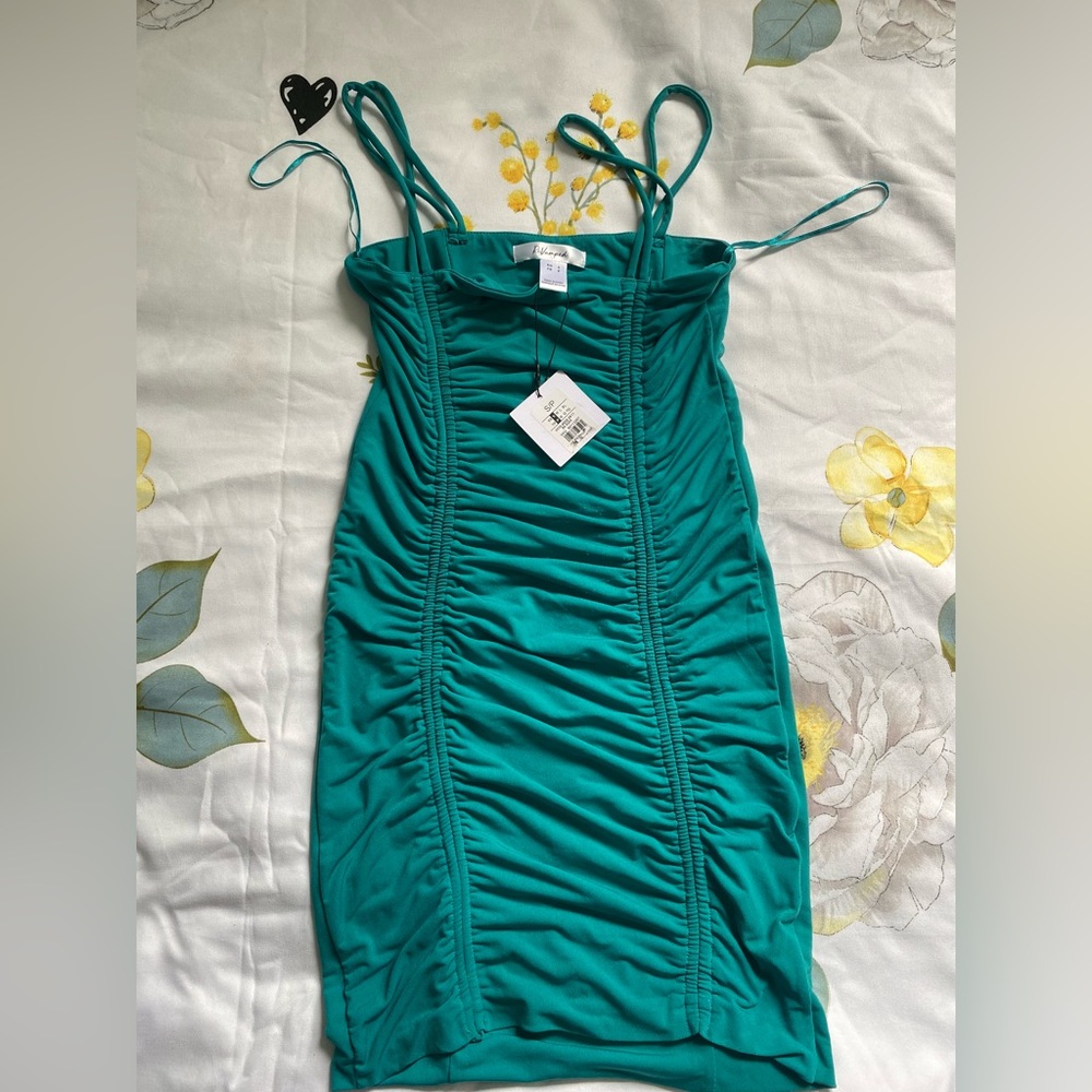 BODYCON turquoise ruffled mini dress